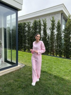 Müslin Crop Takım-Pembe