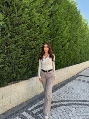 Taş rengi Dik Yaka Çıtçıt Düğmeli Triko
