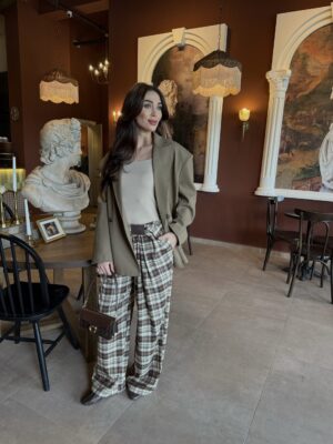 Corvin Pile Detaylı Ekose Pantolon-Kahve