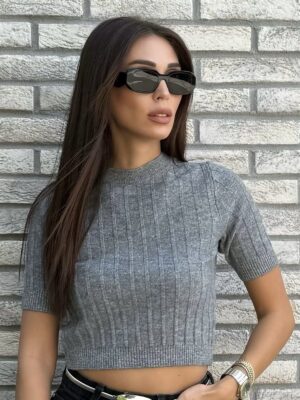 Kısa Kollu Triko -Gri