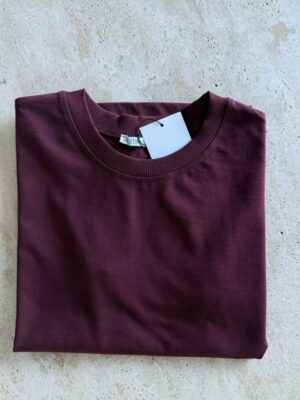 Dekoratif Dikişli Bisiklet Yaka Basic Tshirt-Bordo