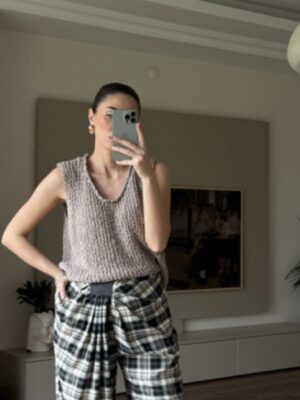 Knitle Rahat Kalıp Triko Crop - Vizon